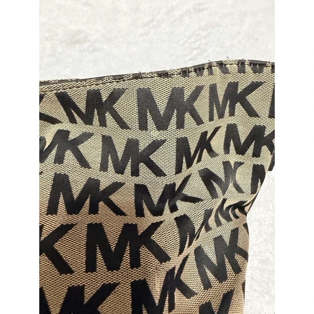 Michael Kors Bucket Bag Beige Black MK Logo Messanger Canvas Purse shoulder